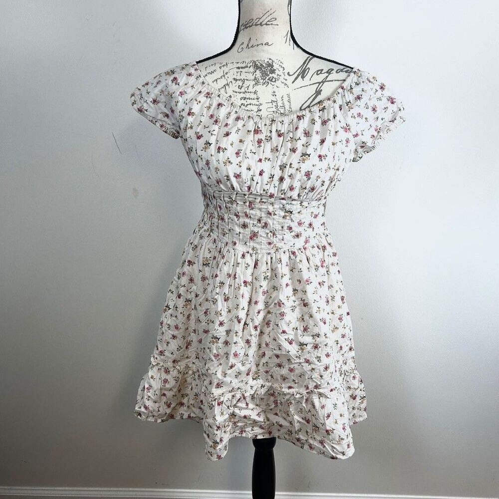 The Place Girls Dress XL 14 Cream Floral Smocked Waist Ruffle Hem NWT